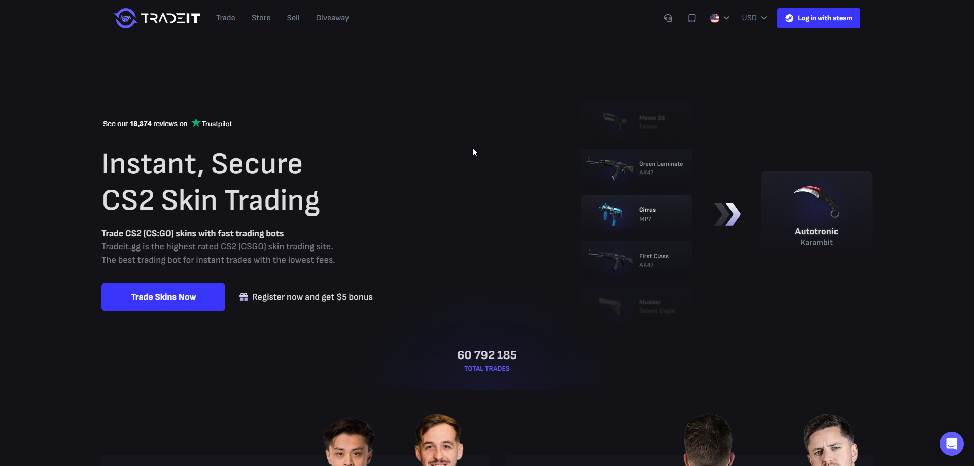 TradeItgg site with cs2 skins